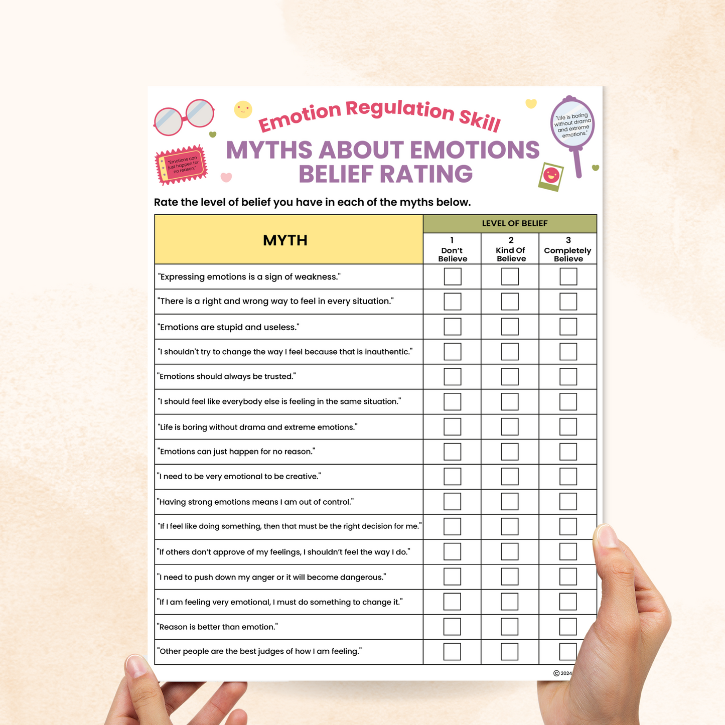 myths about emotions dbt worksheet