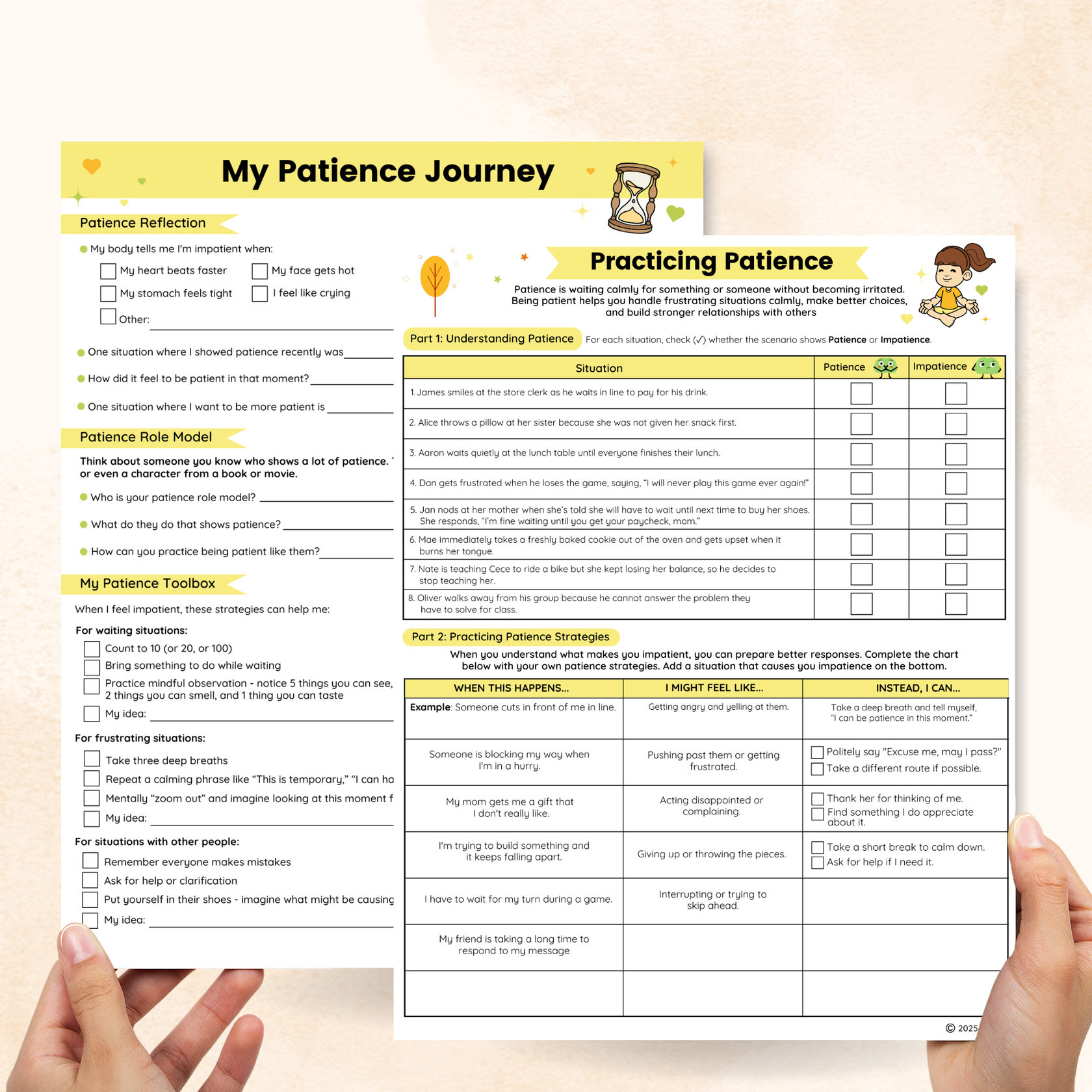 Patience Worksheets (2 Pages) – Mental Health Center Kids
