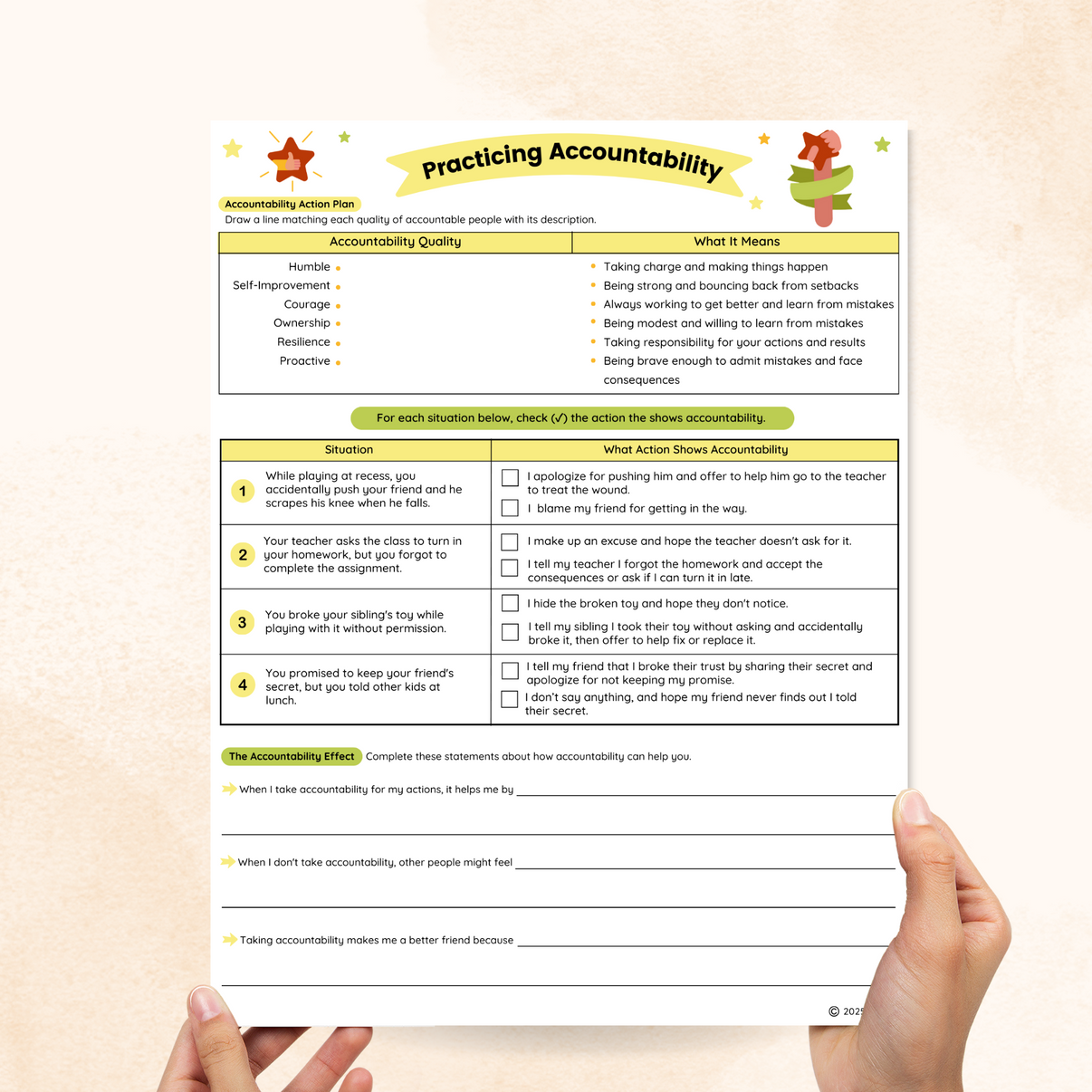 Accountability Worksheets (2 Pages) – Mental Health Center Kids