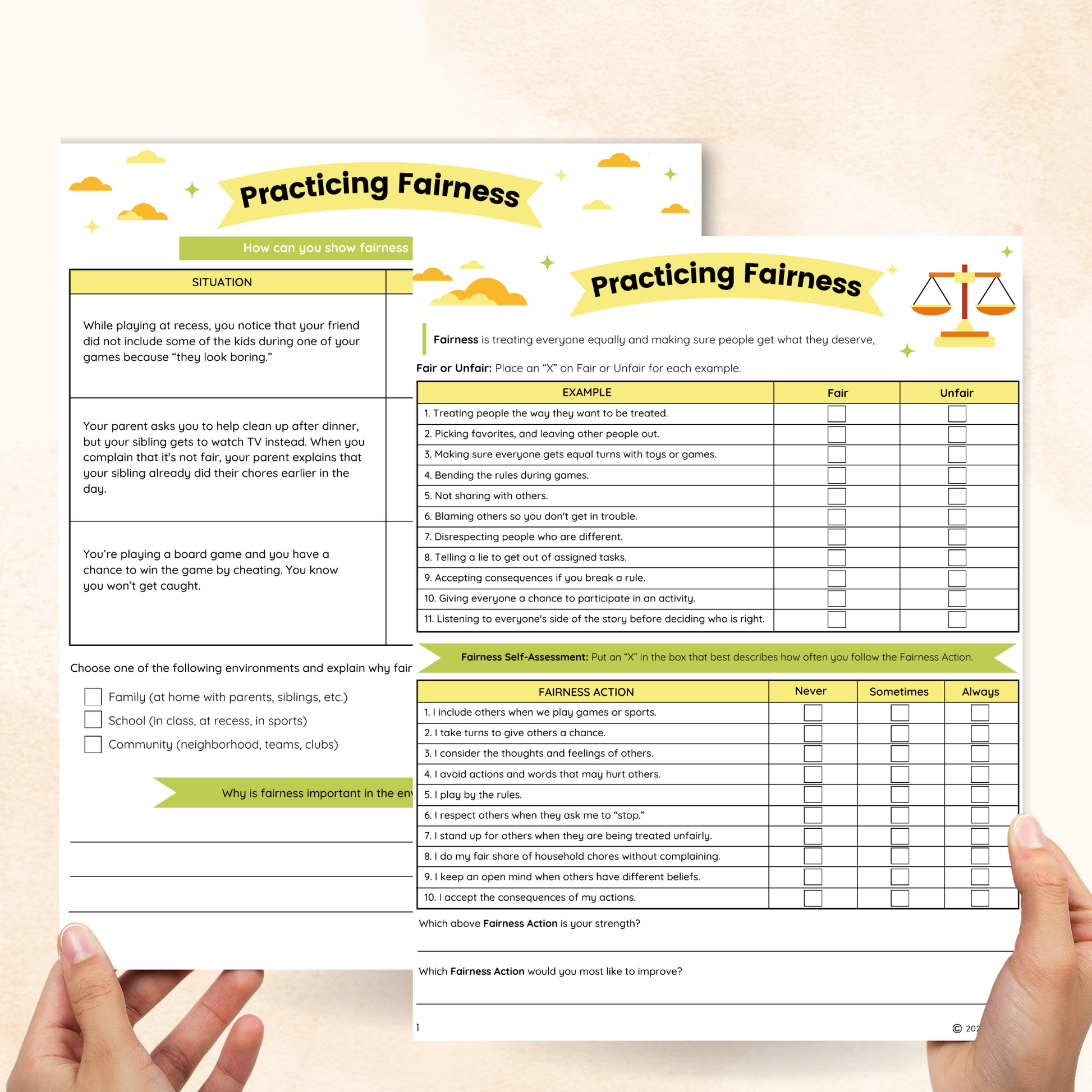 fairness worksheets for middle school