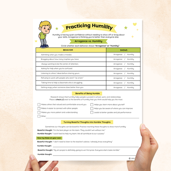 Humility Worksheets (2 Pages) – Mental Health Center Kids
