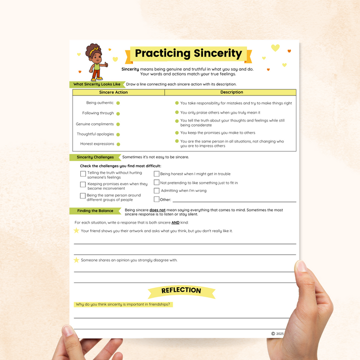 Sincerity Worksheets (2 Pages) – Mental Health Center Kids