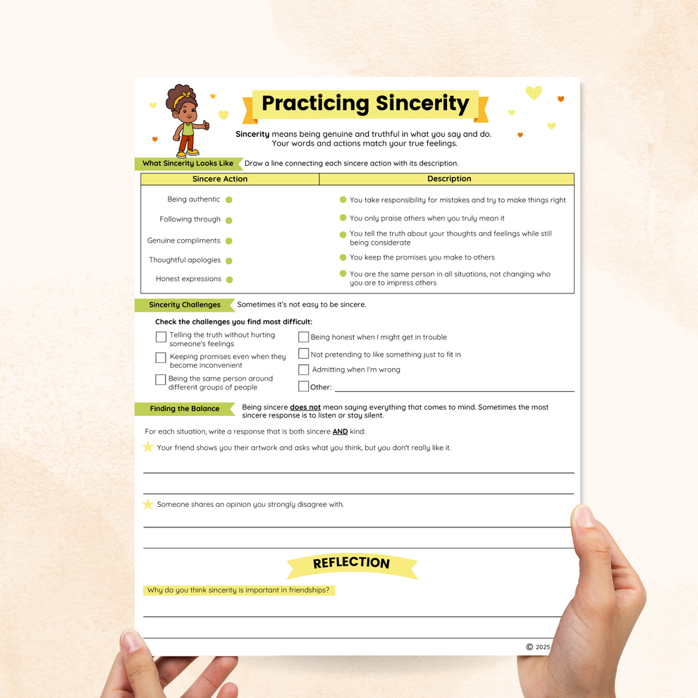 Sincerity Worksheets (2 Pages) – Mental Health Center Kids