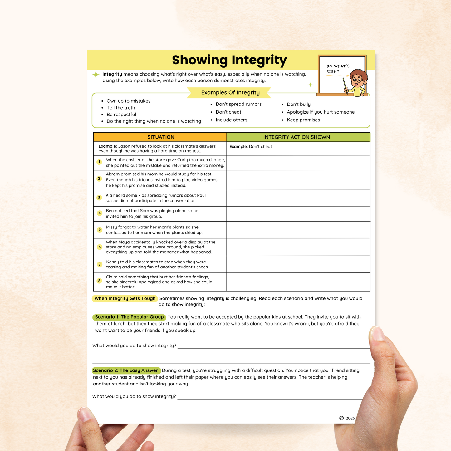 integrity worksheet
