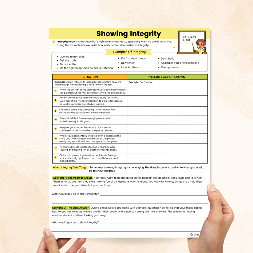 Integrity Worksheets (2 Pages) – Mental Health Center Kids