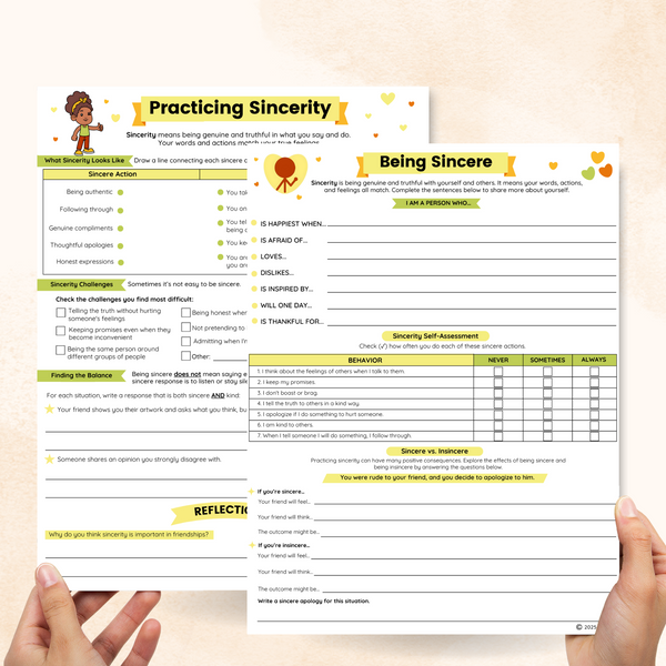 Sincerity Worksheets (2 Pages) – Mental Health Center Kids