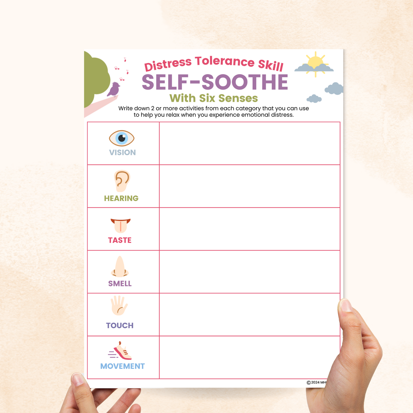 Free Printable Dbt Self Soothe Worksheet Free Printable Dbt Self Soothe Worksheet