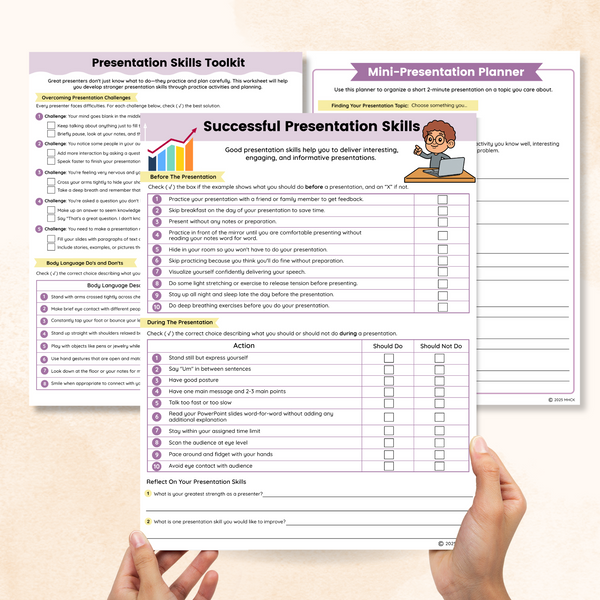 Small Presentation Worksheet Presentation Skills Worksheets (3 Pages) – Mental Health Center Kids