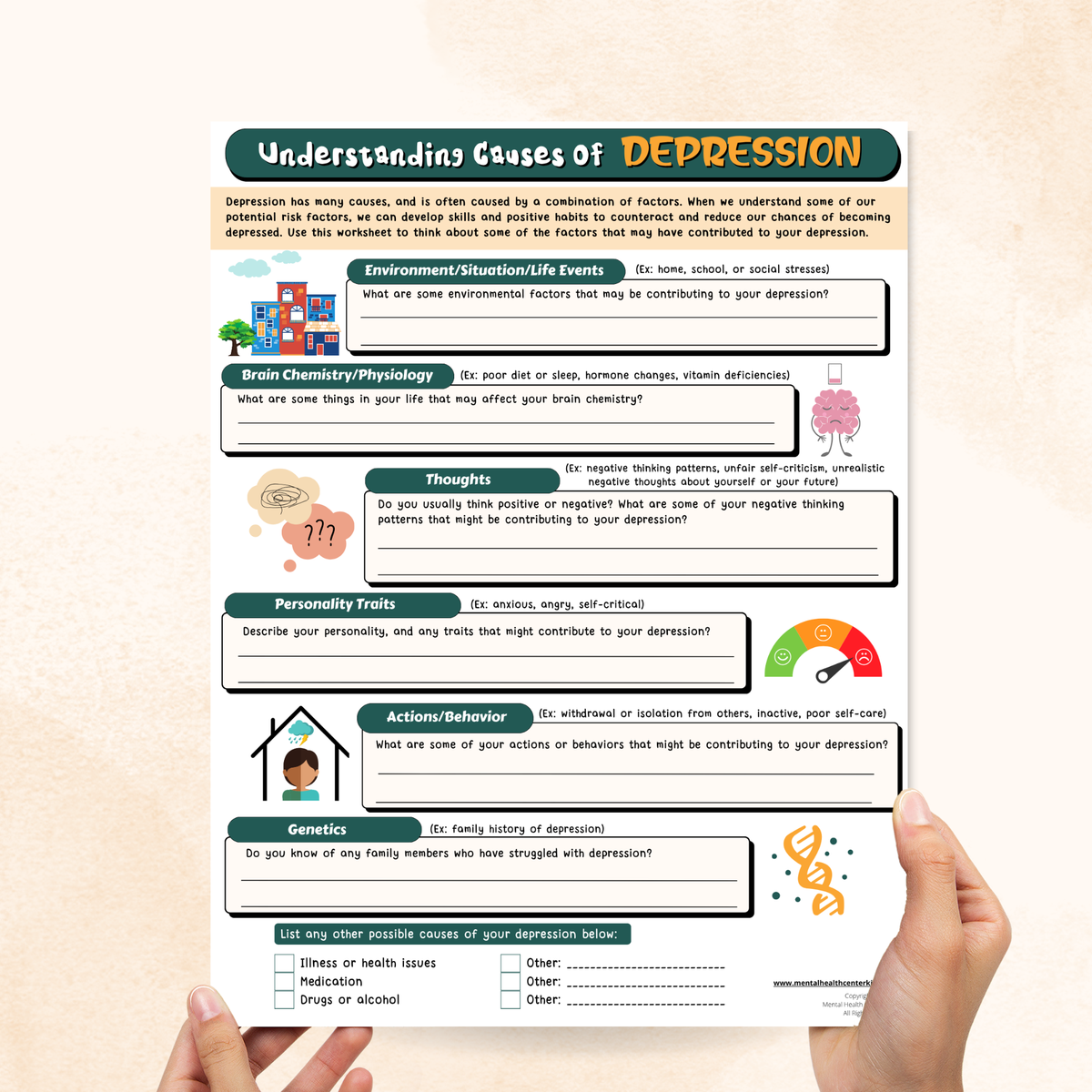 understanding causes of depression worksheet