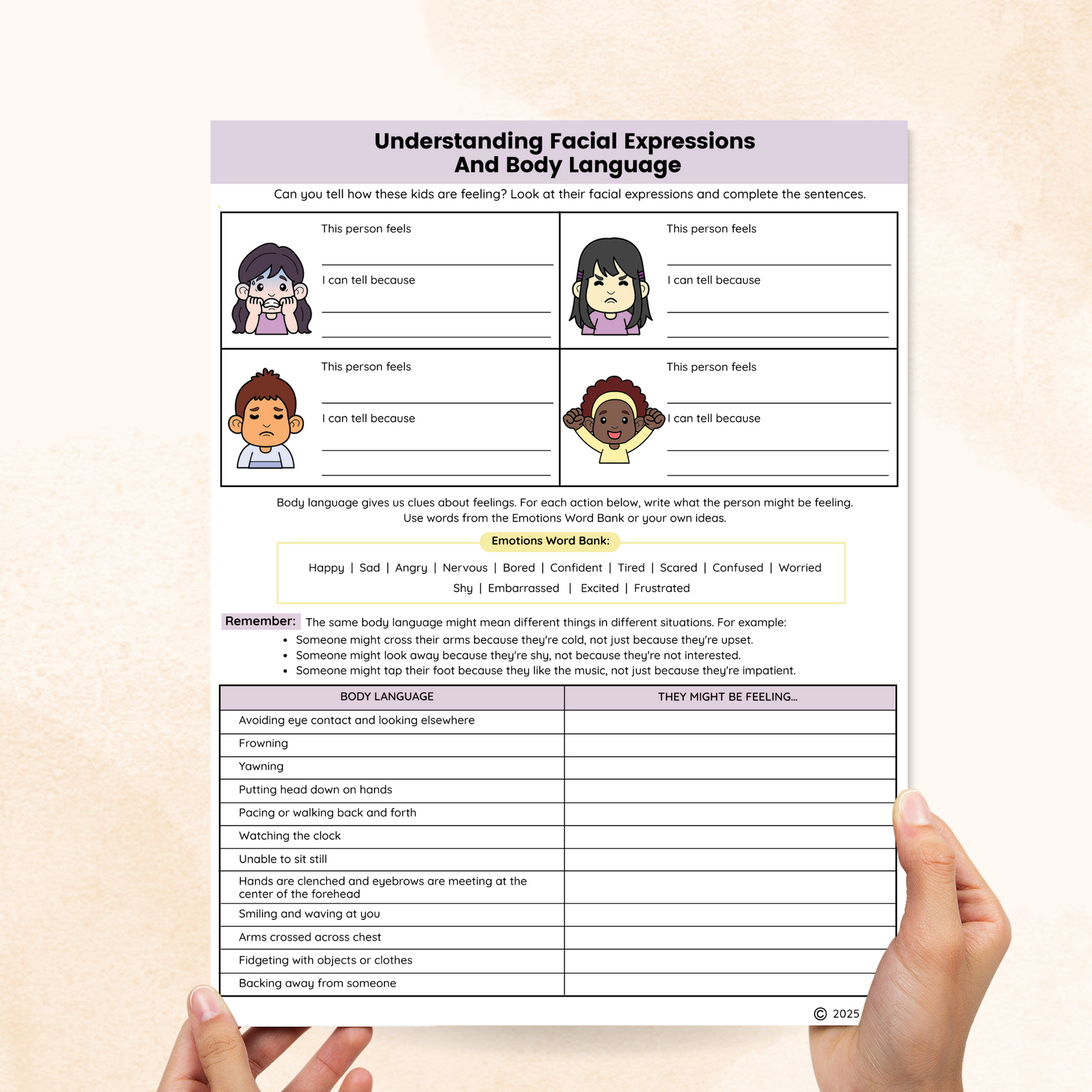 nonverbal social cues worksheet