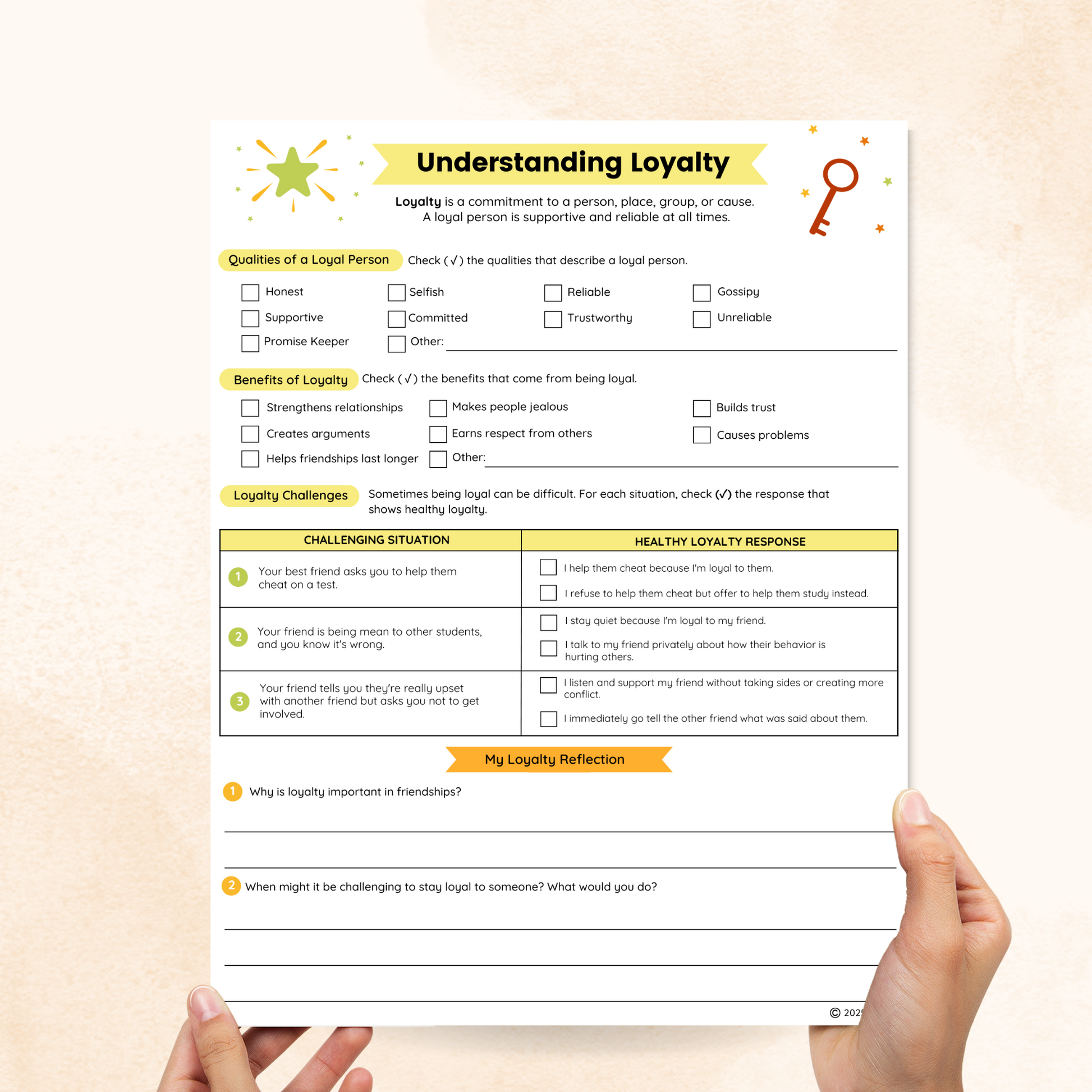 loyalty worksheets for students