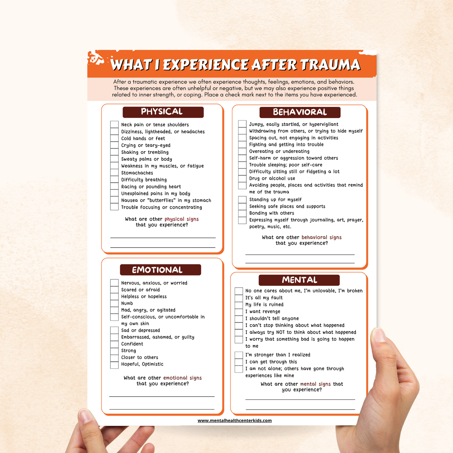 PTSD Symptoms Worksheet