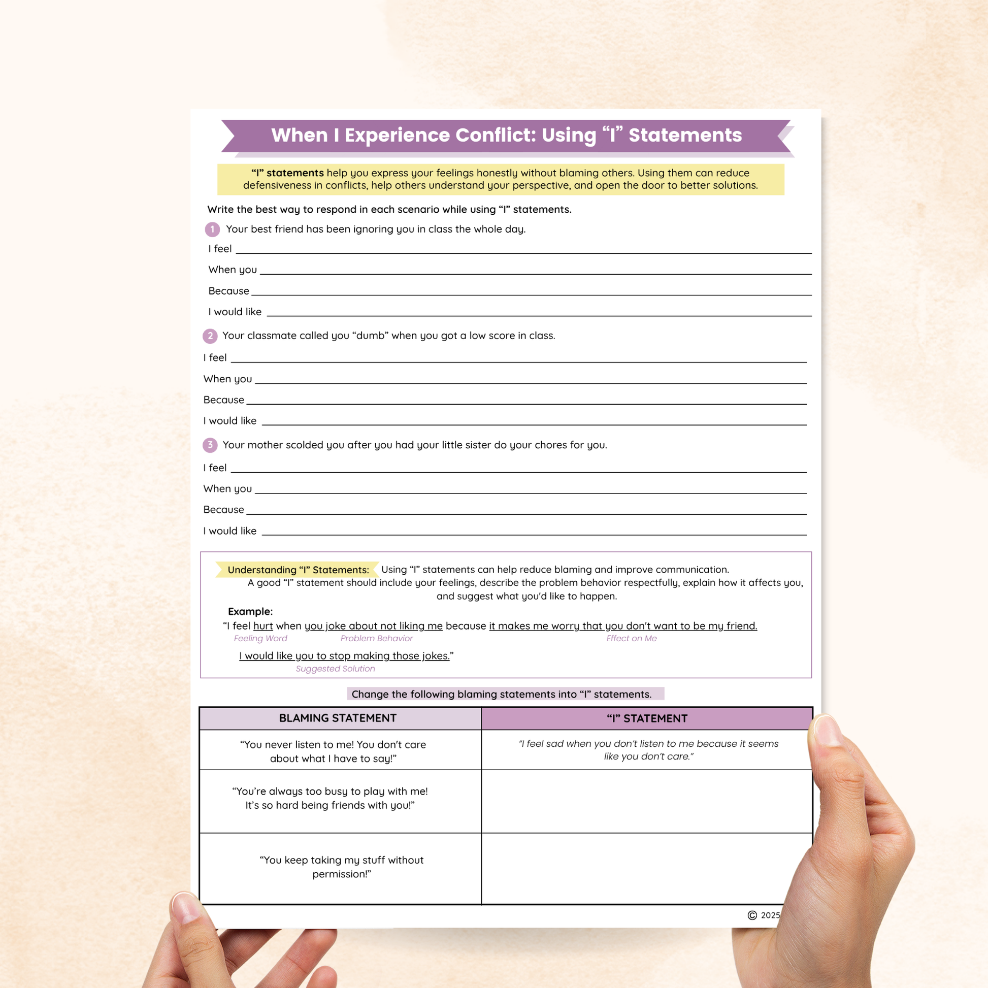 conflict worksheet for kids