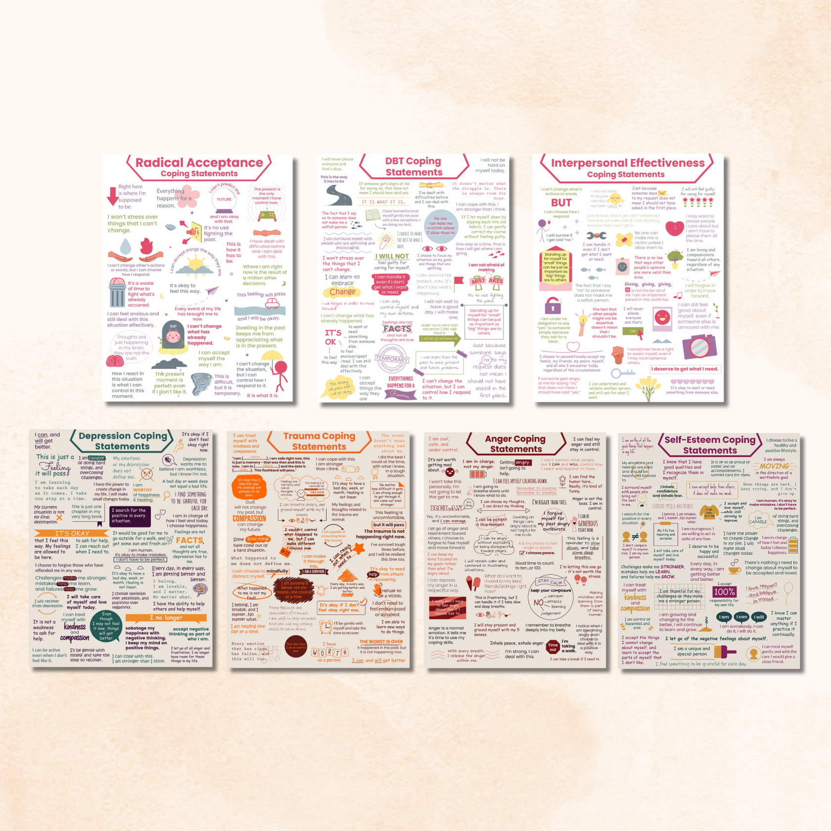Coping File Coping Statements PDF Handouts Bundle (12 Pages) – Mental Health Center ...