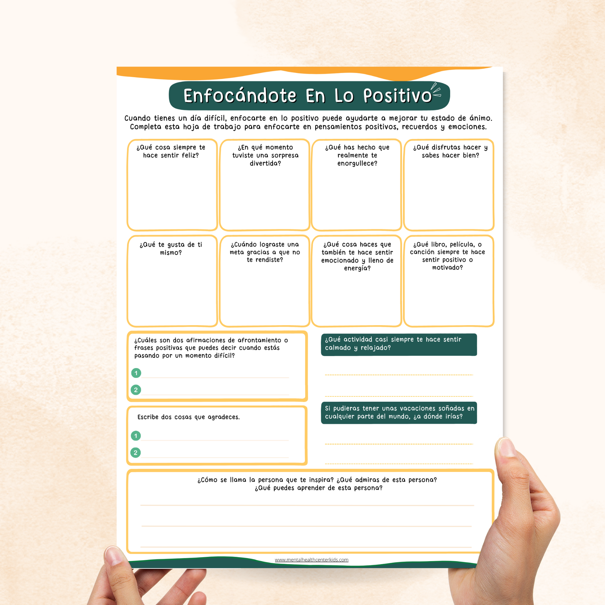 Spanish Depression Worksheet for Kids