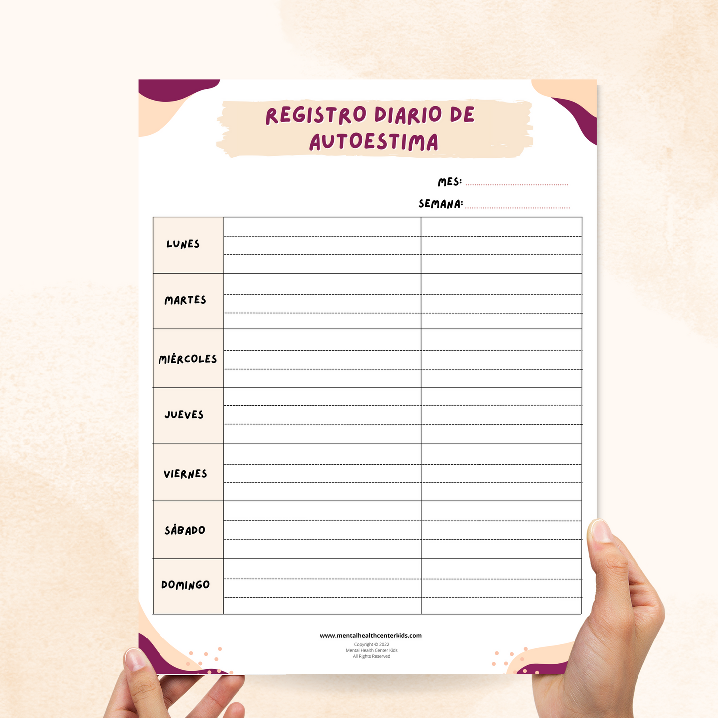 spanish self-esteem worksheet for kids