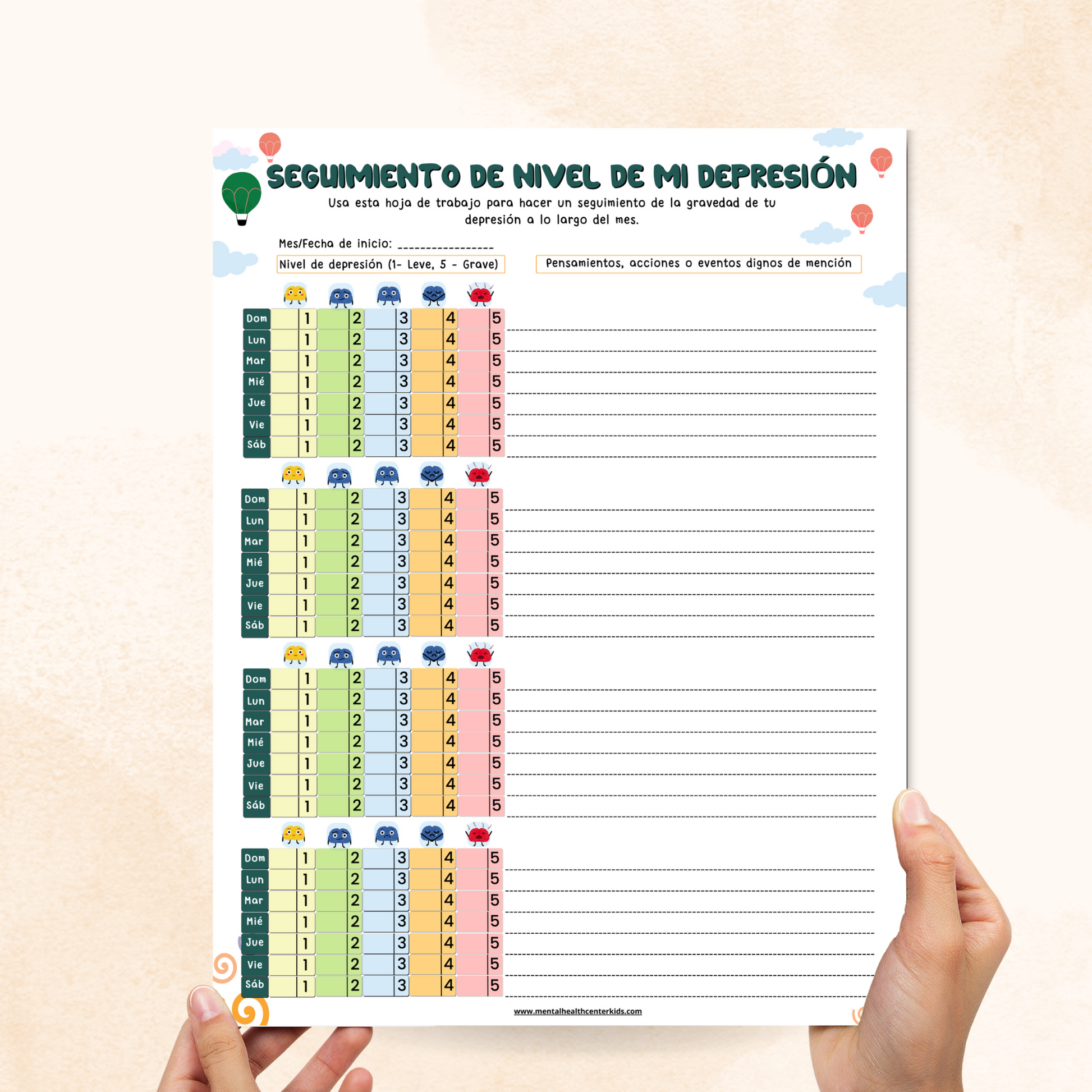 spanish depression level tracker worksheet