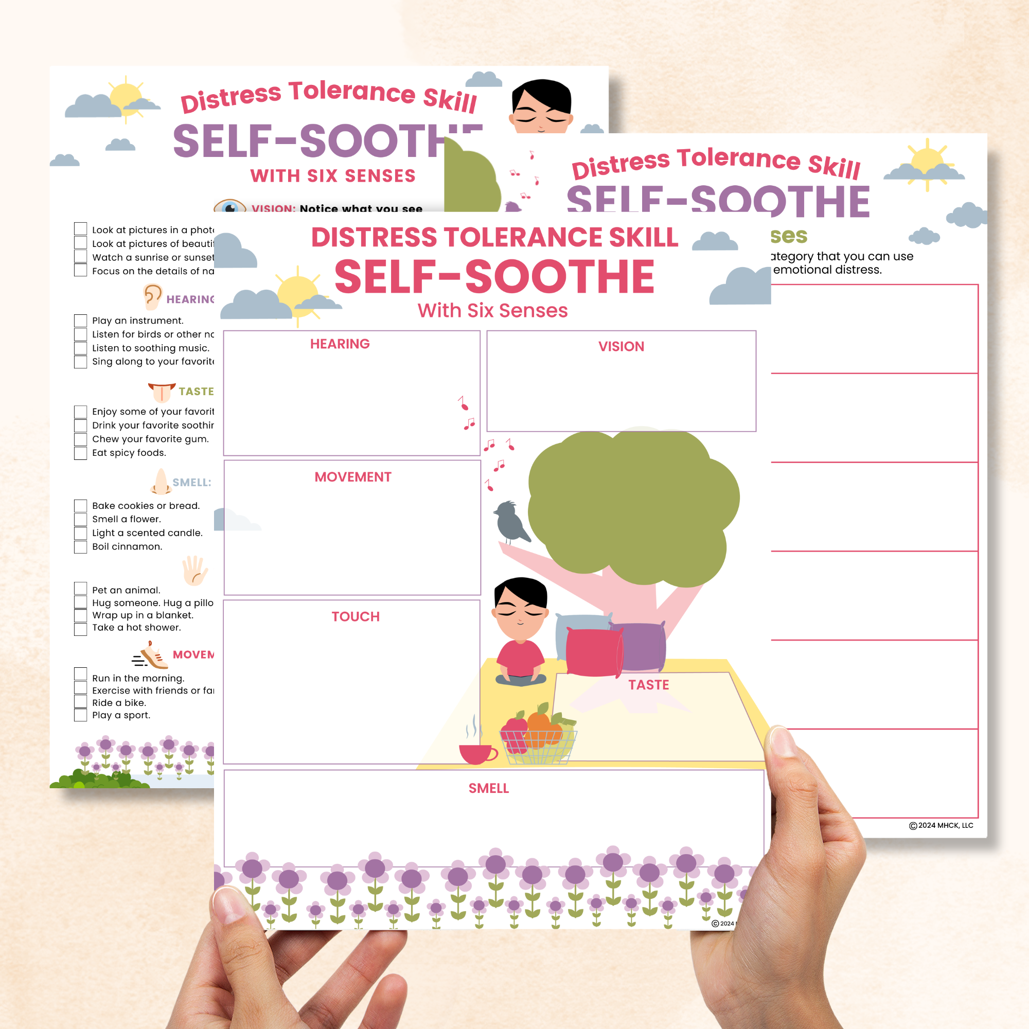 Self-soothe dbt worksheets with 6 senses