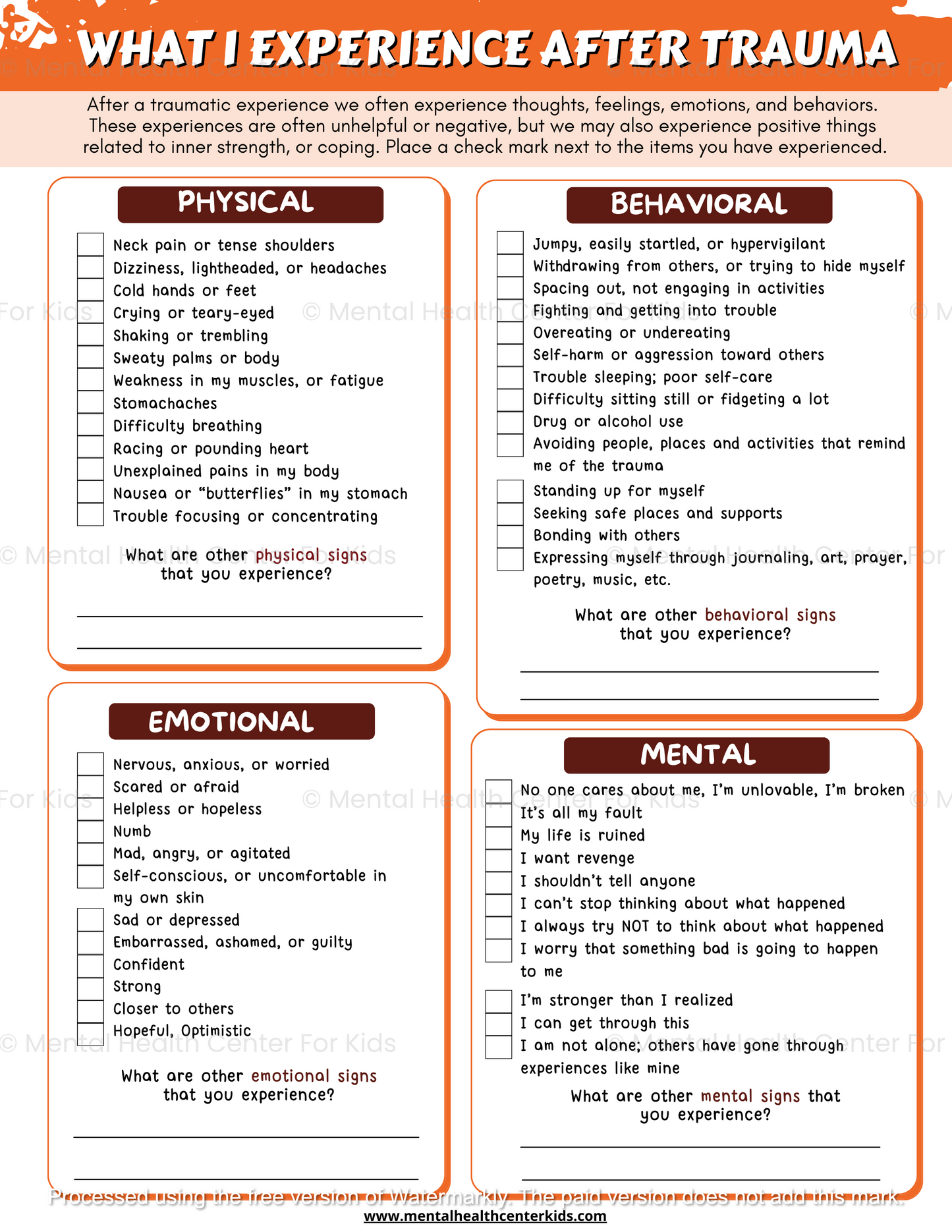 ptsd symptoms worksheet