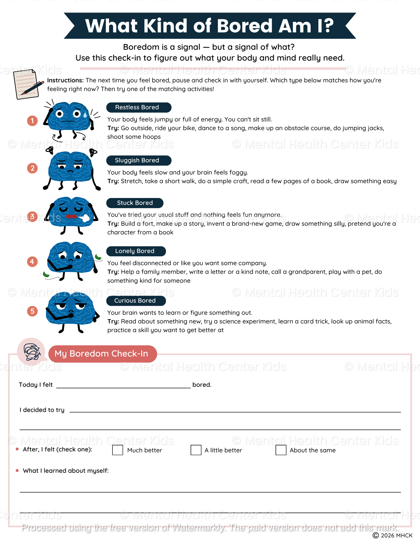 boredom worksheet for kids