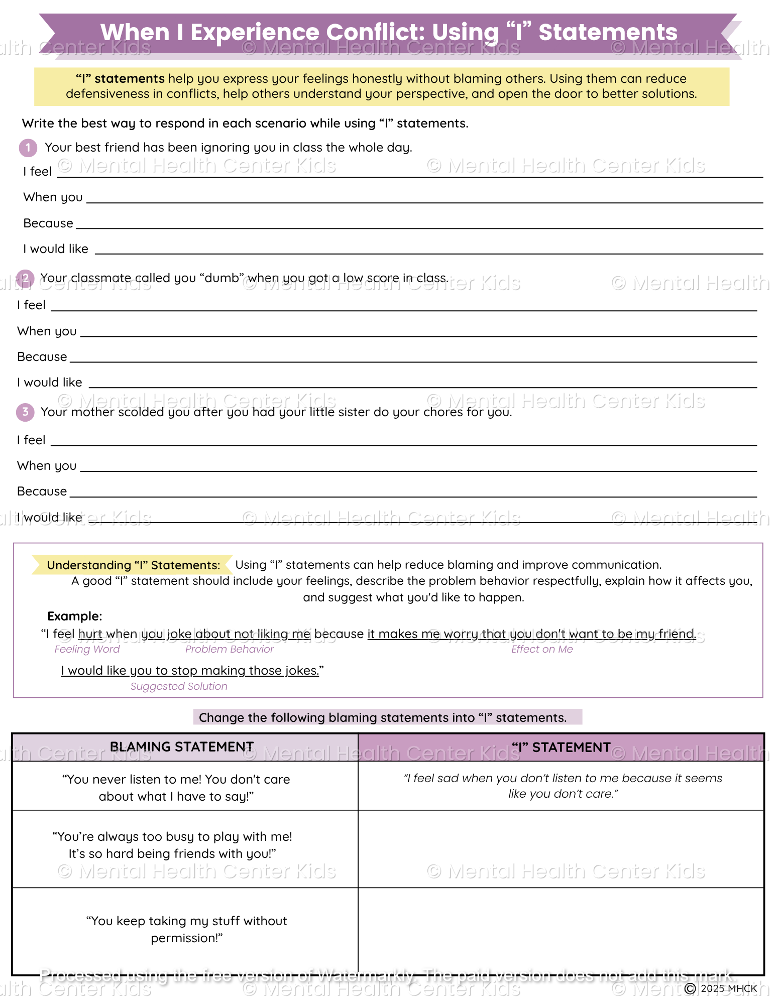 conflict resolution worksheets for kids