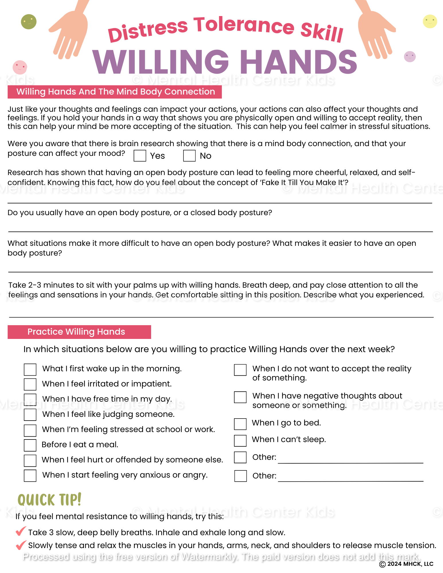 willing hands worksheet