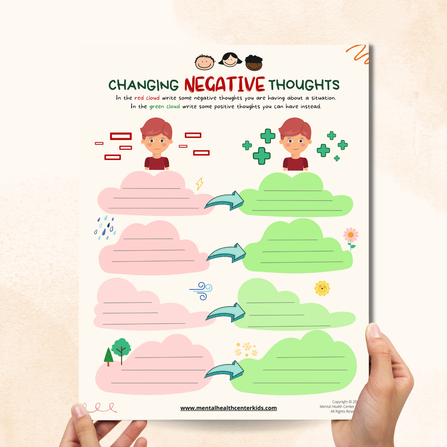 Changing Negative Thoughts to Positive Thoughts Worksheet
