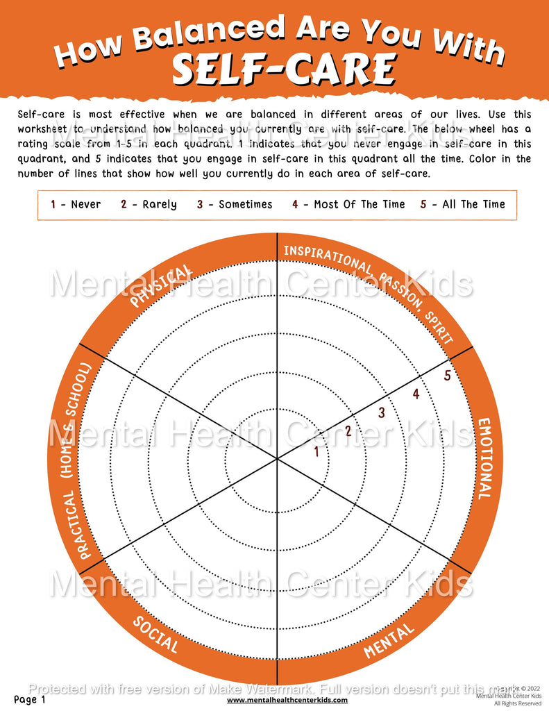 self care wheel worksheet