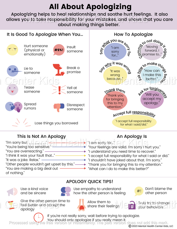 Expressing Apology Worksheet.pdf All About Apologizing – Mental Health Center Kids