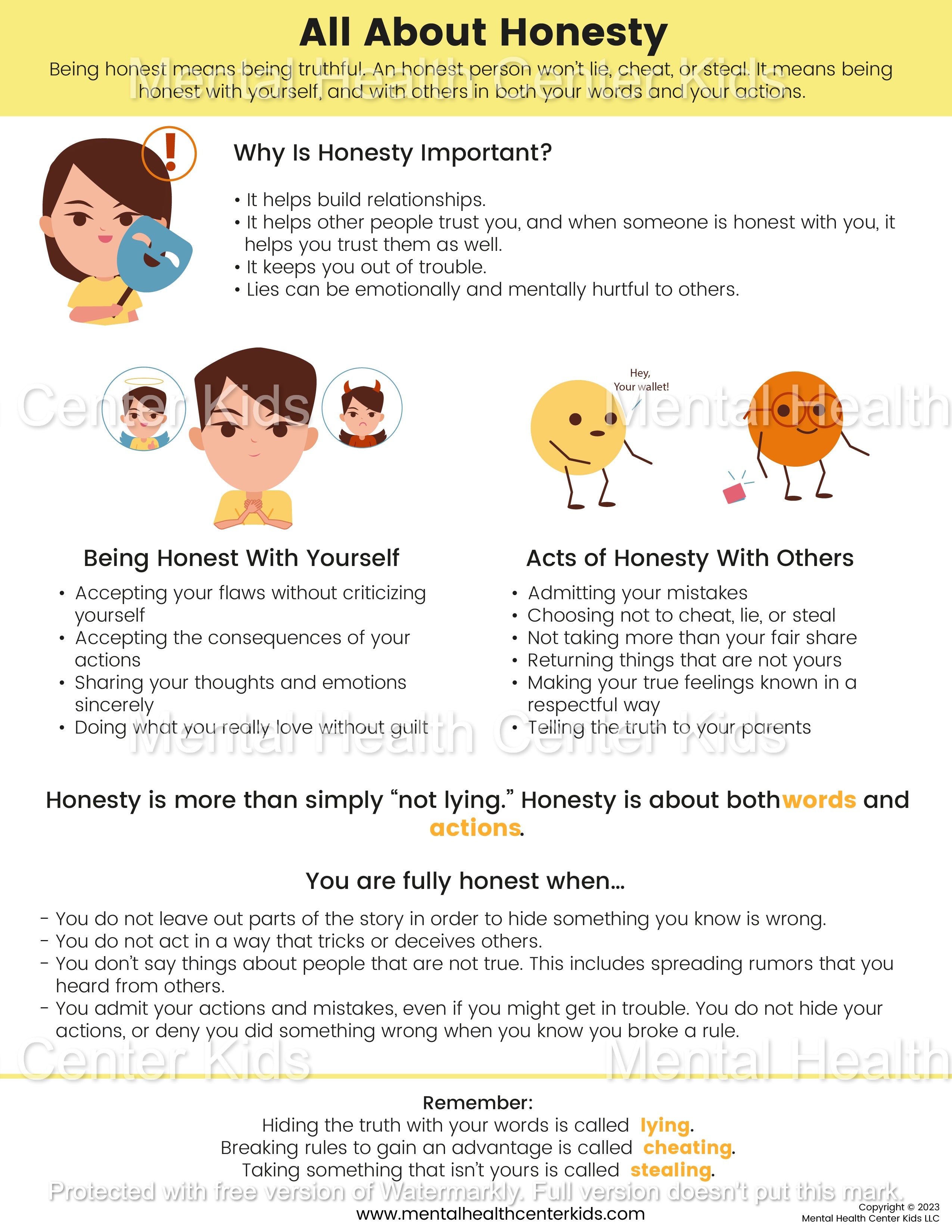 Honesty Store Note All About Honesty – Mental Health Center Kids