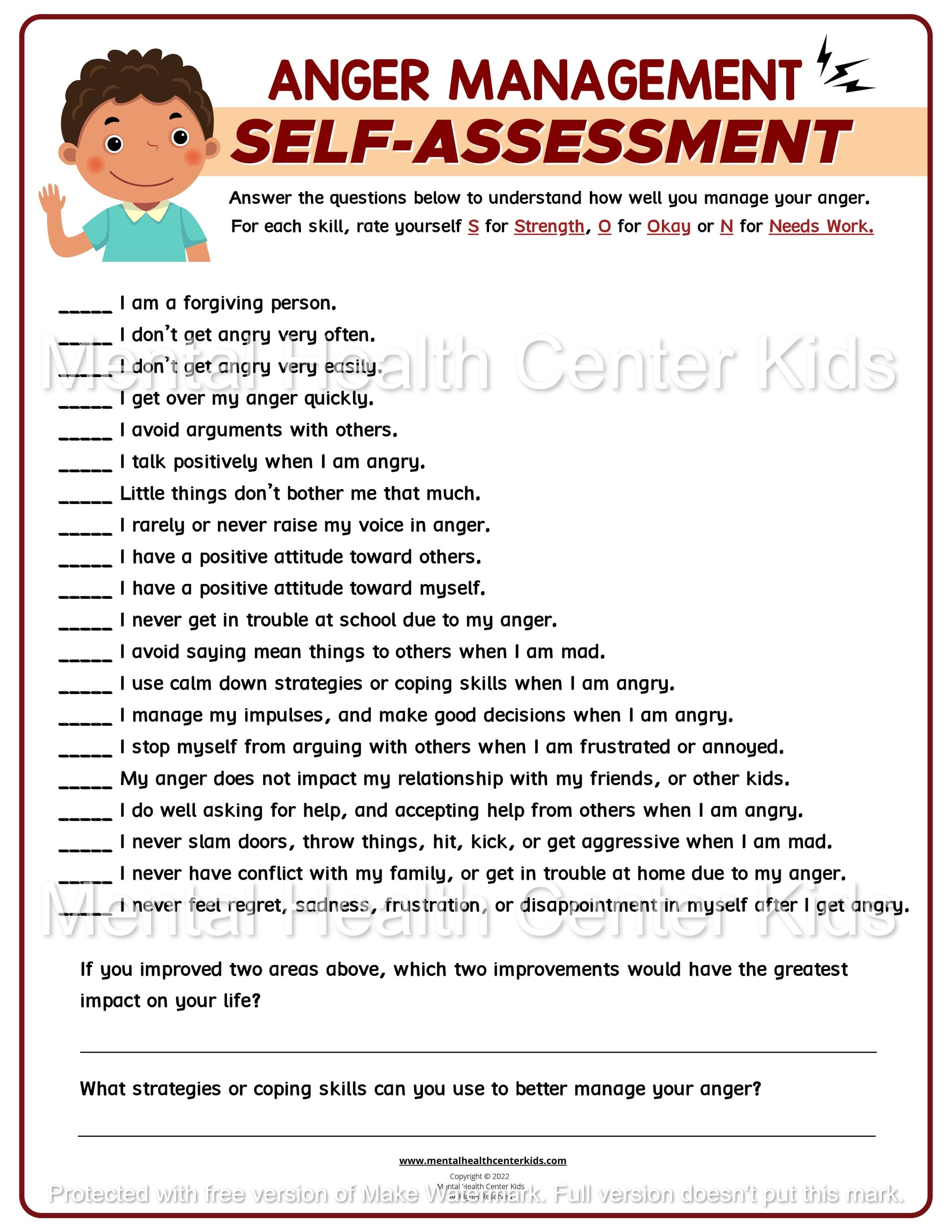 Self Assessment Test For Anger Mental Health Center Kids Self assessment test for anger mental health center kids