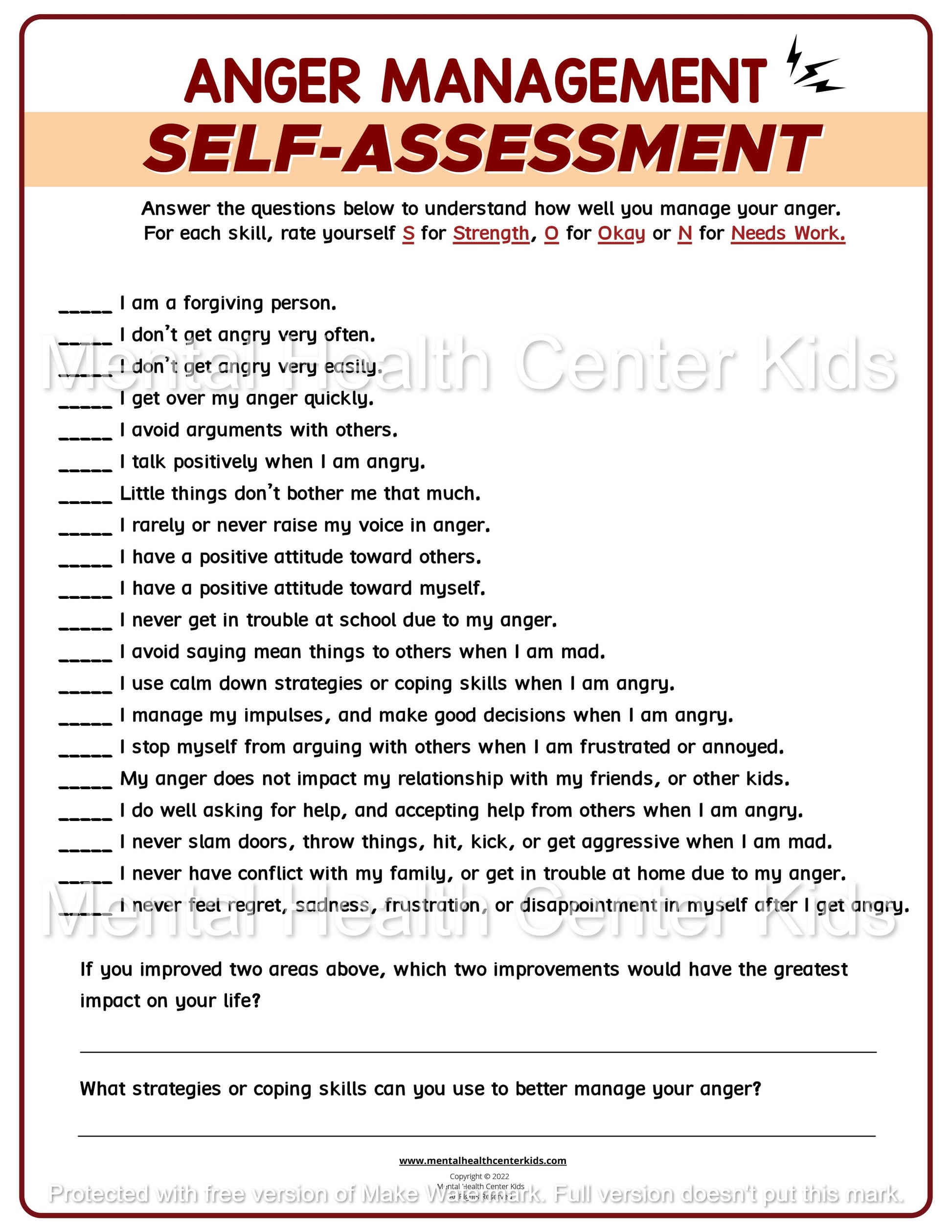 self assessment test for anger