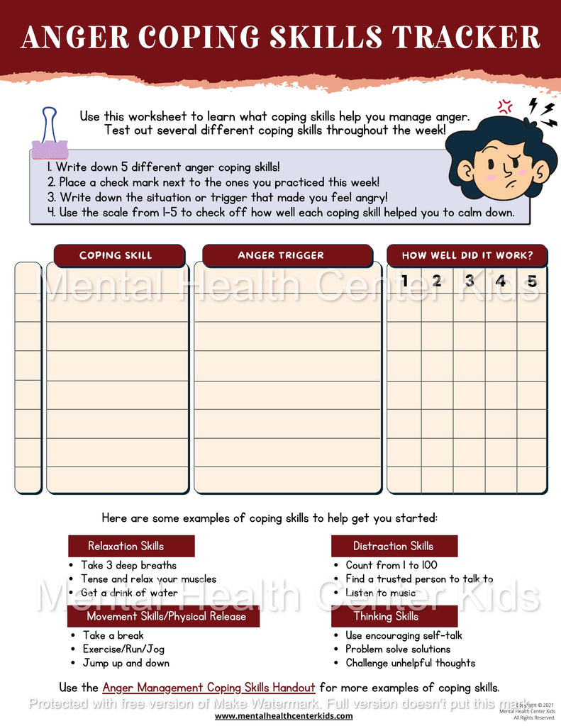 Anger Tracker Worksheet for Kids