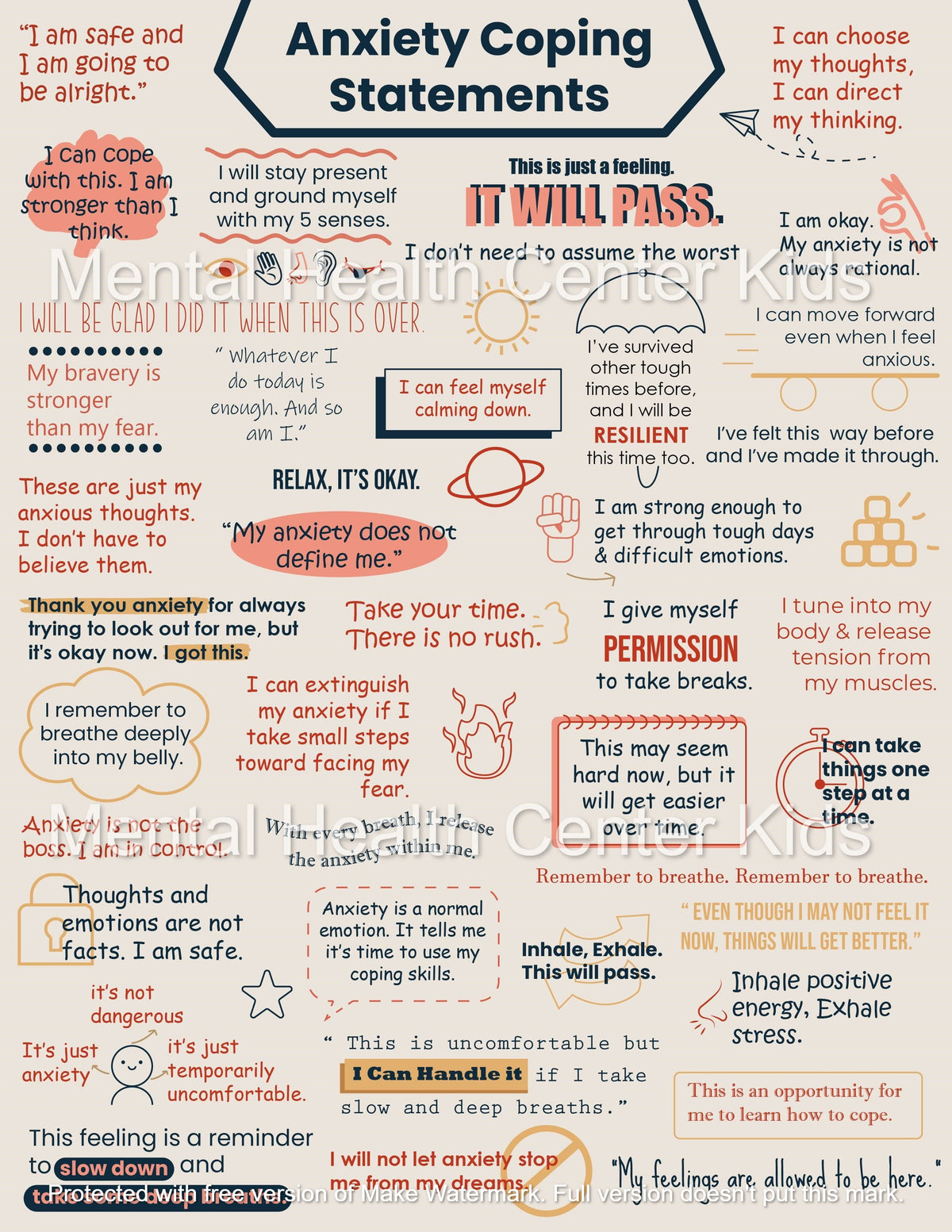 Anxiety Coping Statements – Mental Health Center Kids