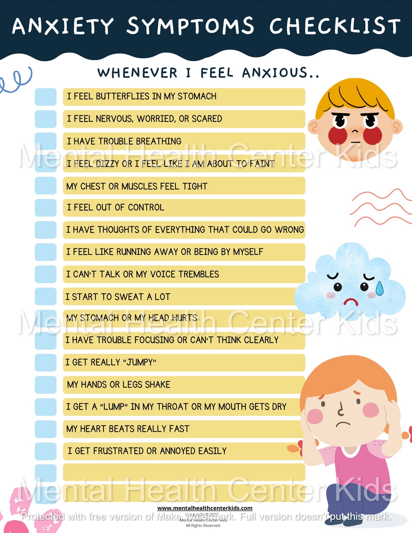 anxiety in children symptoms checklist