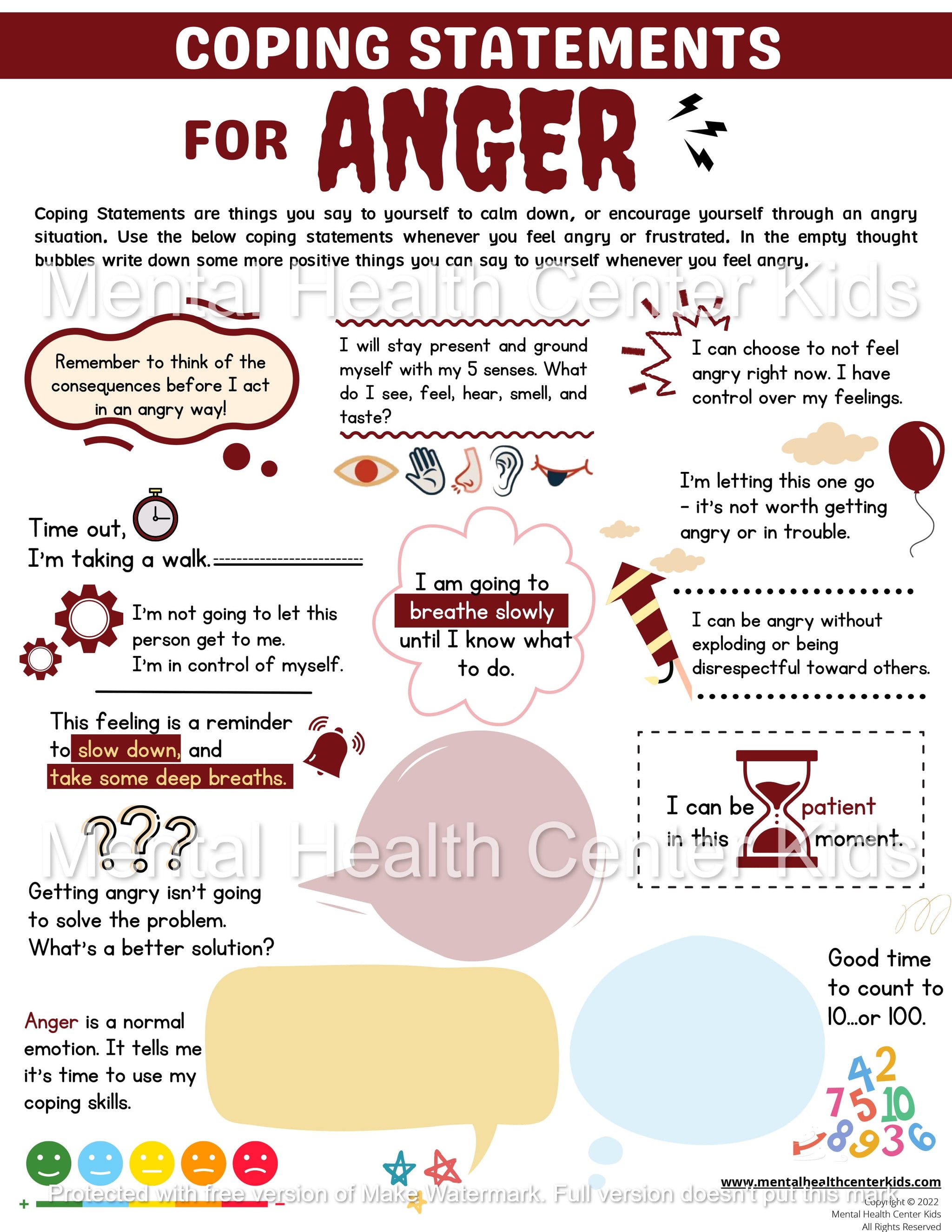 Coping Statements for Anger – Mental Health Center Kids