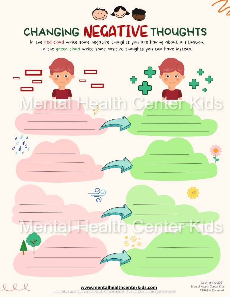changing negative thoughts to positive thoughts worksheet