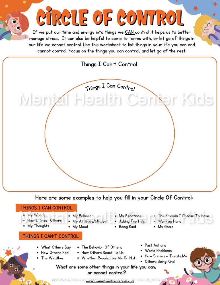 circle of control worksheet for kids