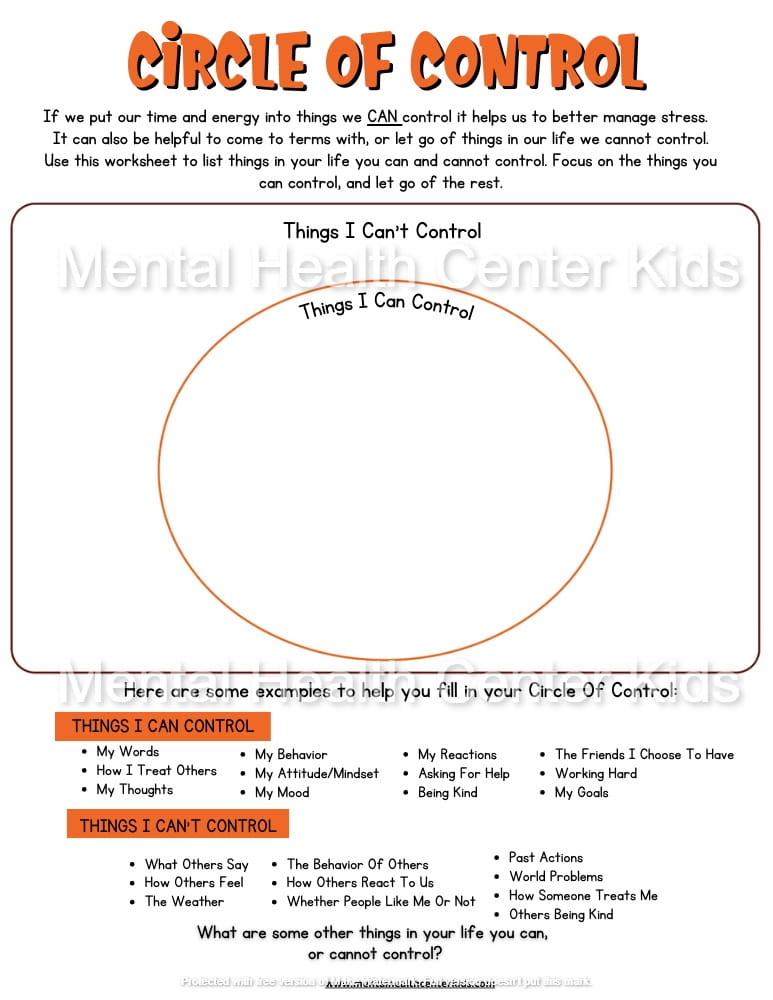 Circle Of Control Worksheets Mental Health Center Kids Circle Of Control Worksheets Mental Health Center Kids