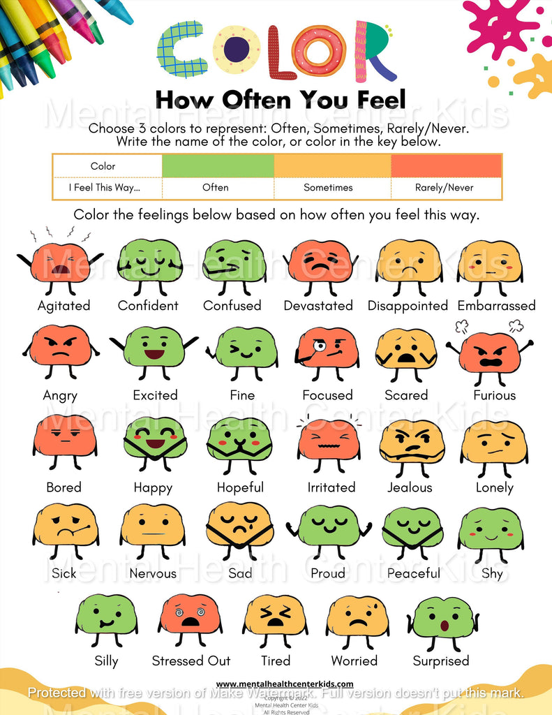Feelings Activity Worksheet for Kids Color How You Often Feel Answerr