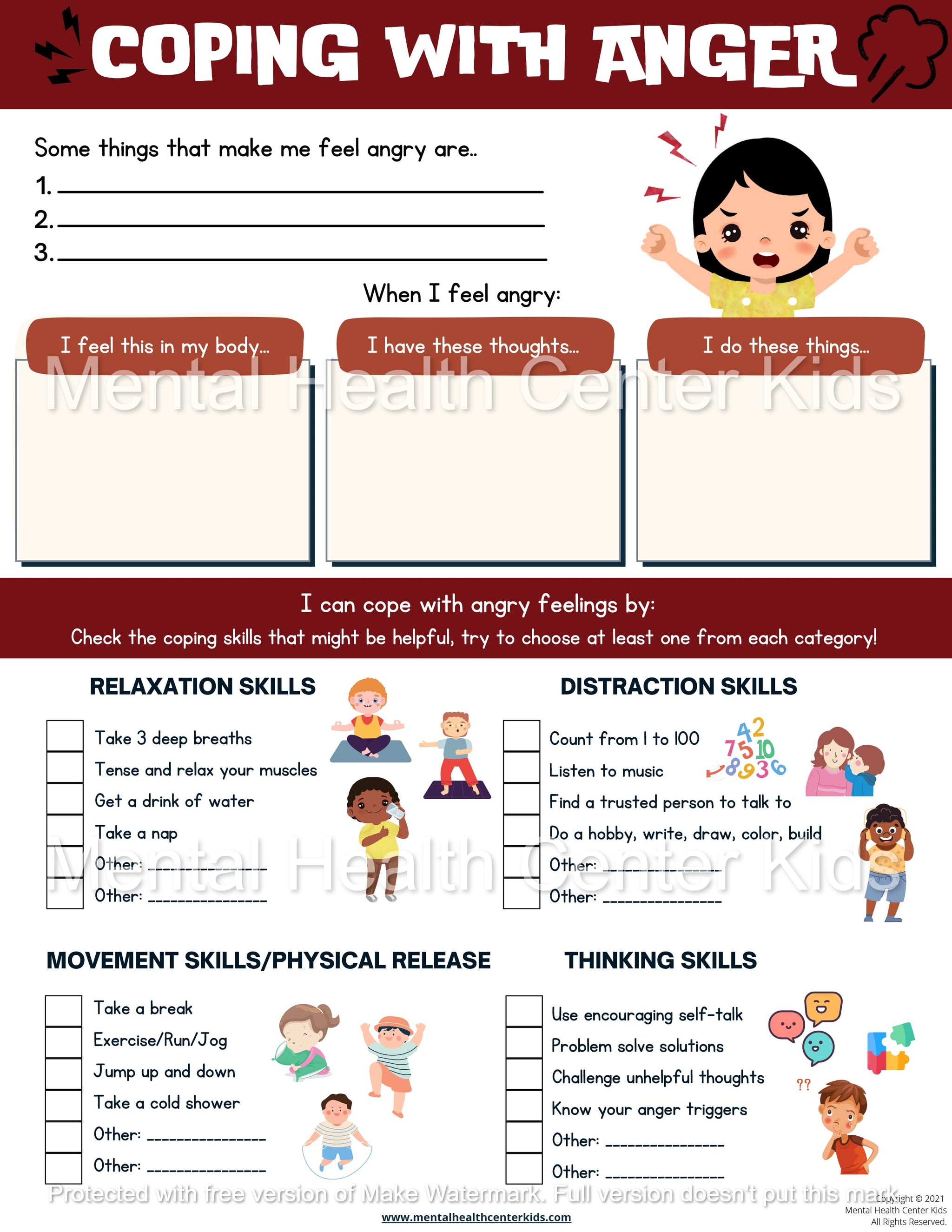 Coping With Anger Worksheet – Mental Health Center Kids