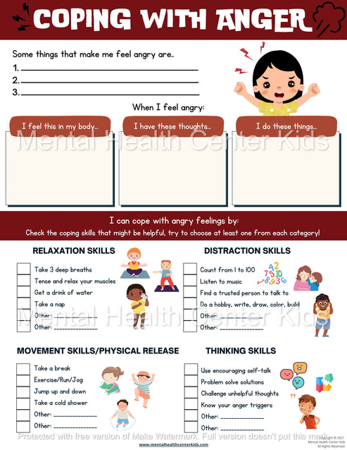 Coping With Anger Worksheet – Mental Health Center Kids