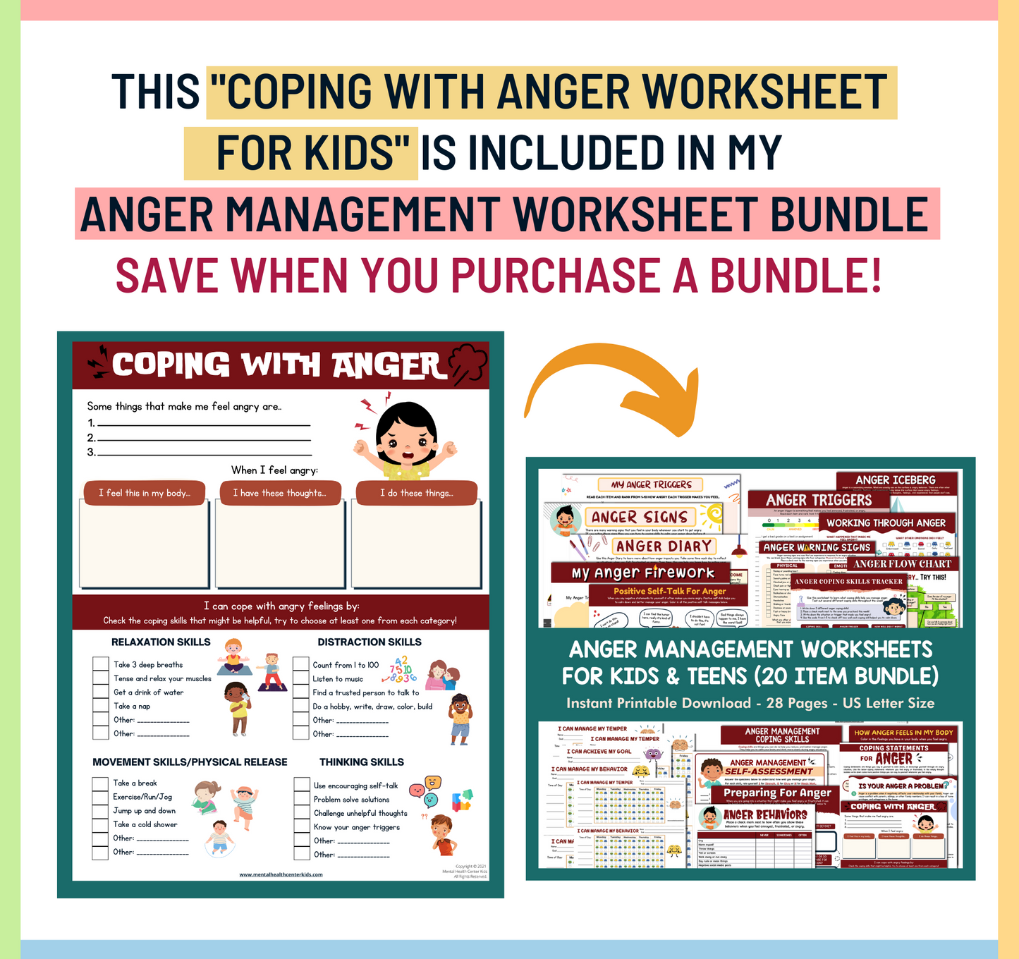 Coping With Anger Worksheet for Kids