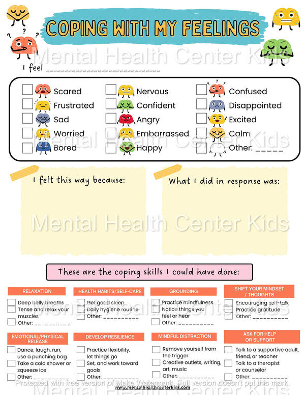 Coping Skills Chart Mental Health Center Kids