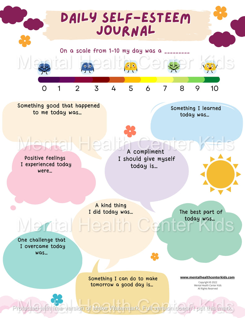 Daily Self-Esteem Journal for Kids Worksheet