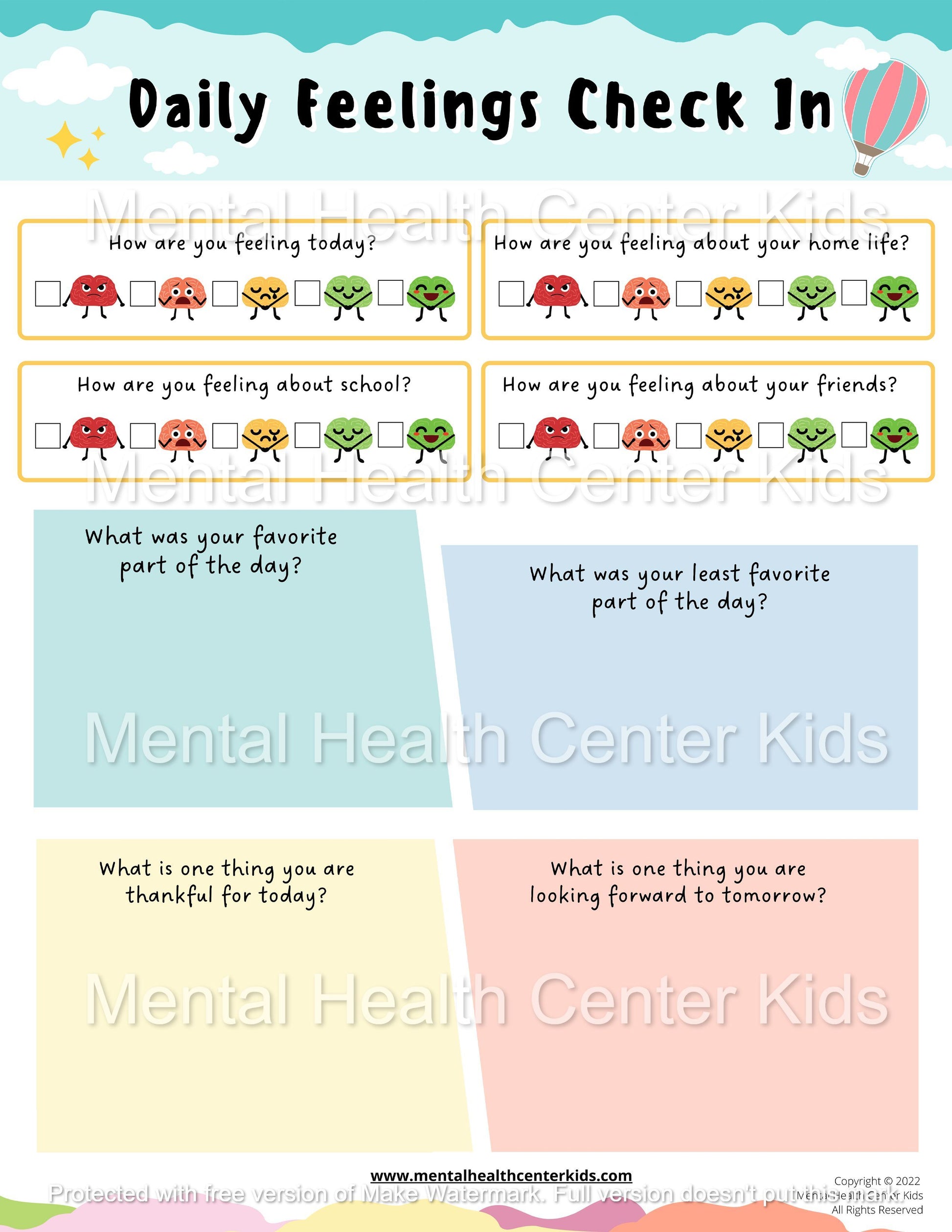 Daily Feelings CheckIn Mental Health Center Kids