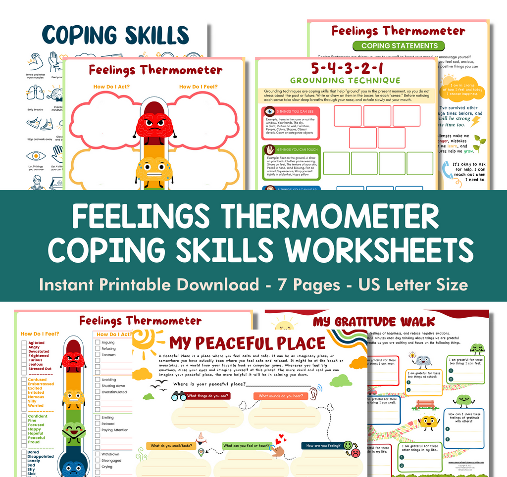 Feelings Thermometer Coping Skills Worksheets