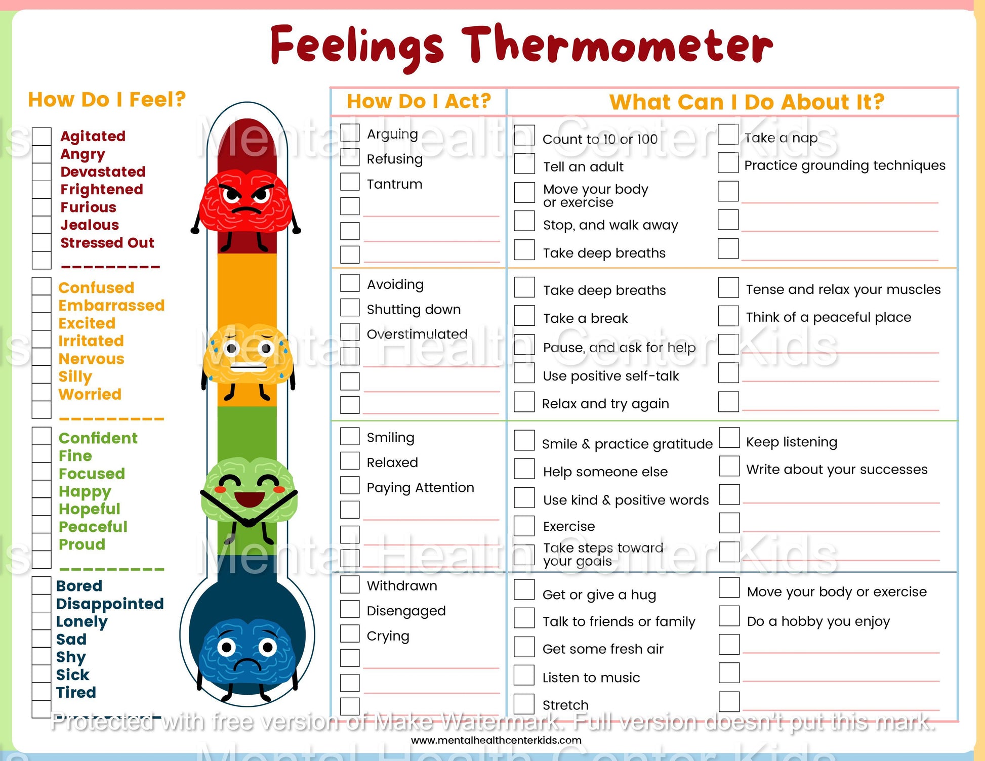 Feelings Thermometer Worksheet