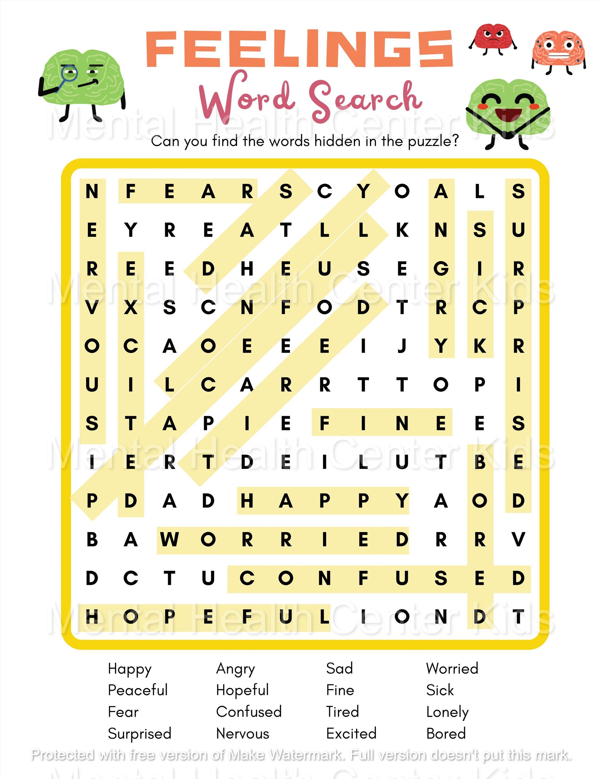feelings-activity-worksheets-mental-health-center-kids for Emotions Word Search Free Printable Feelings Activity Worksheets – Mental Health Center Kids for Emotions Word Search Free Printable