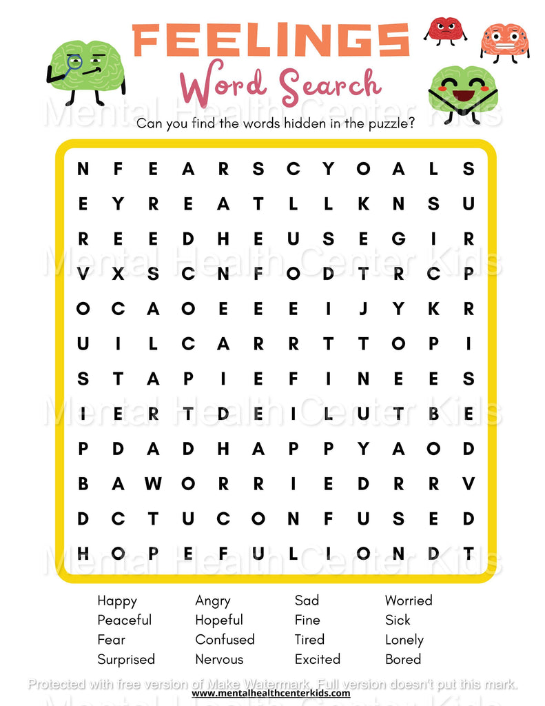 Feelings Activity Worksheet for Kids Feeling Word Search